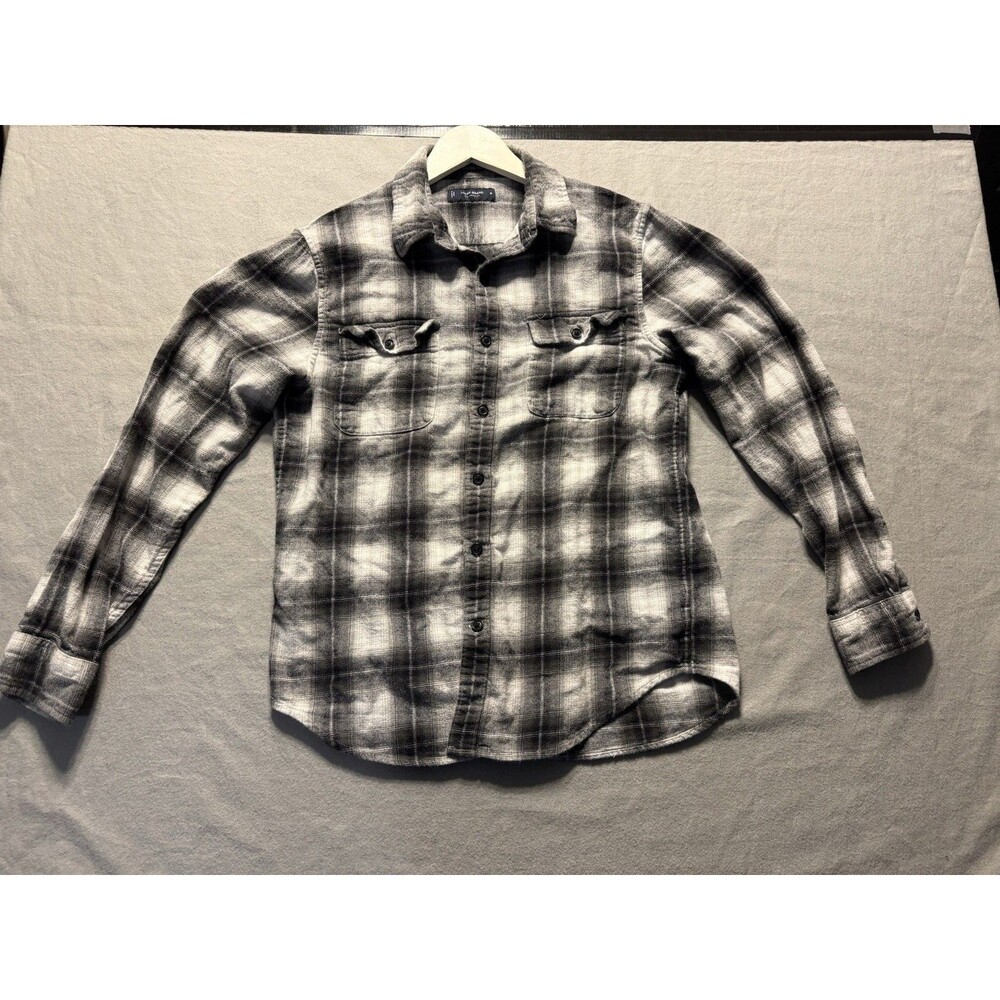 Lucky Brand Men’s Classic Fit Flannel Plaid Button-Up Shirt Gray White M